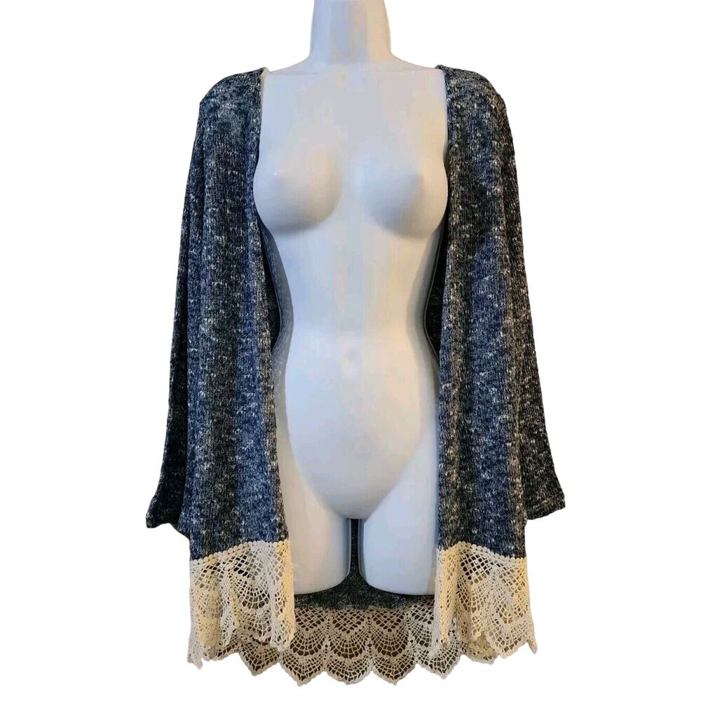 Charlotte Russe Womens Open Front Cardigan Sweater Size M Blue Lace Trim Shrug